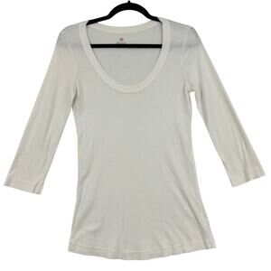 XCVI Womens Tee Shirt Top Size M White Supima Cotton 3/4 Sleeve Wide Scoop Neck
